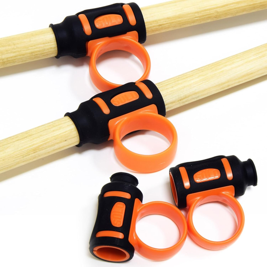 AUPHY  7A Drum Stick Control Clip Finger Drumsticks Aid Drum Stick Finger Controller Silicone Drum Sticks Twirling Controller Auxiliary Drumsticks Finger Ring Anti-Slip 2pcs(Black and Orange)