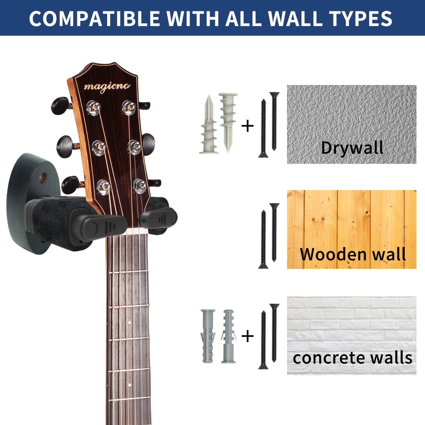 Guitar Wall Mount Auto Lock,Guitar Wall Holder with Nitro-Safe Velvet,Universal Compatibility for All Headstocks and Neck Widths Supports Acoustic, Electric, and Bass Guitars