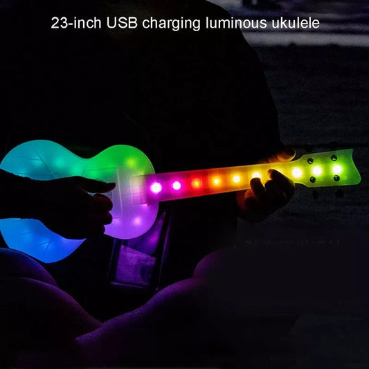 AUPHY  23" Rechargeable Cool LED Glowing Carbon Fiber Ukulele 5 Light Modes + Gig Bag