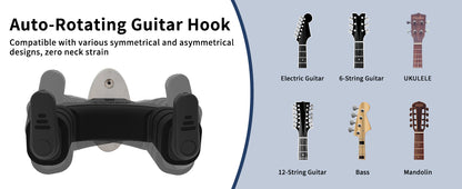Guitar Wall Mount Auto Lock,Guitar Wall Holder with Nitro-Safe Velvet,Universal Compatibility for All Headstocks and Neck Widths Supports Acoustic, Electric, and Bass Guitars