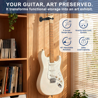 Guitar Wall Mount Auto Lock,Guitar Wall Holder with Nitro-Safe Velvet,Universal Compatibility for All Headstocks and Neck Widths Supports Acoustic, Electric, and Bass Guitars